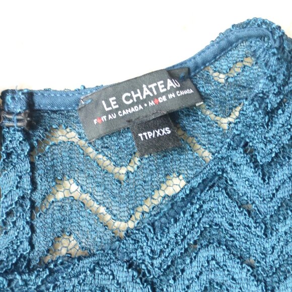 LE-CHATEAU dark teal sleeveless chevron pattern semi-sheer sleeveless top - Picture 3 of 7